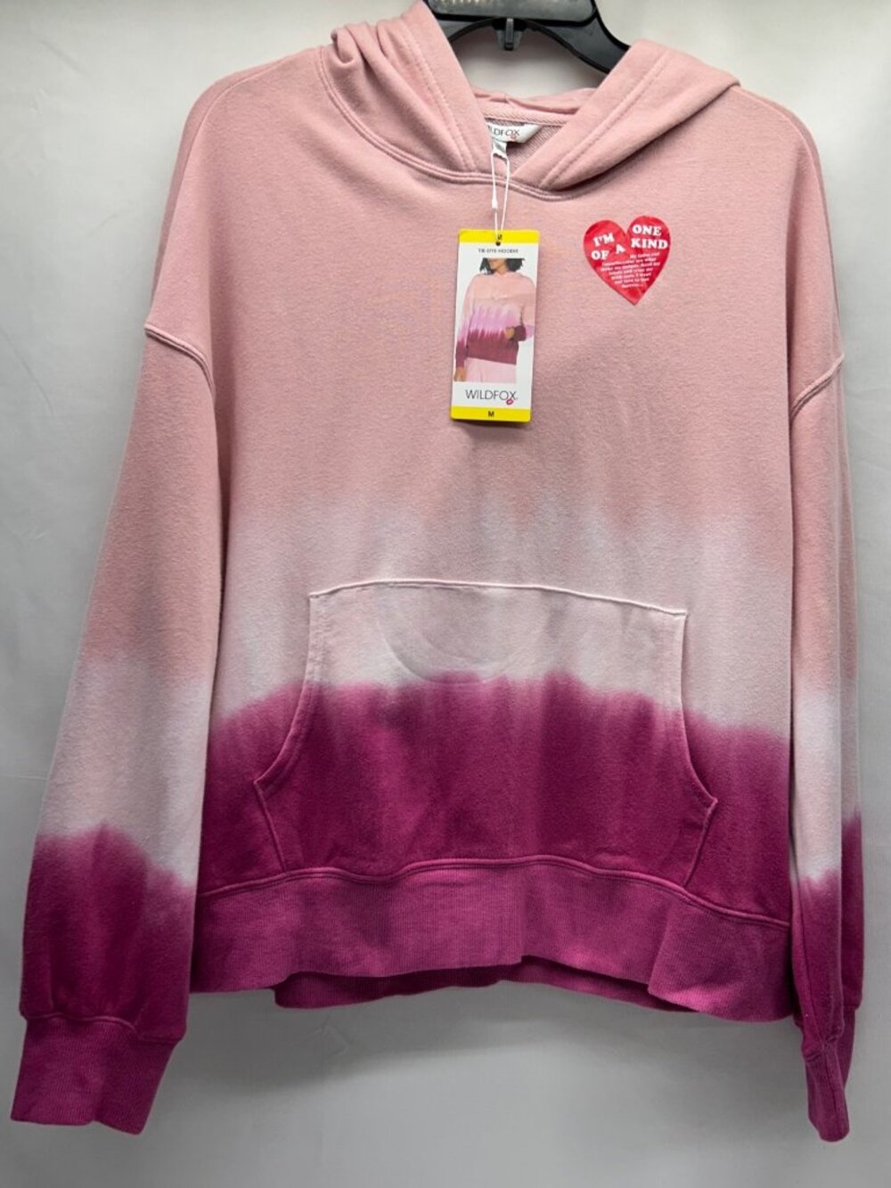 WILDFOX NWT Women's Pink Tie-Dye Hoodie With Kangaroo Pocket Soft Cotton Blend S